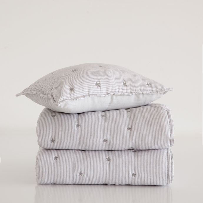 STARS EMBROIDERED STRIPED CUSHION COVER AND QUILT