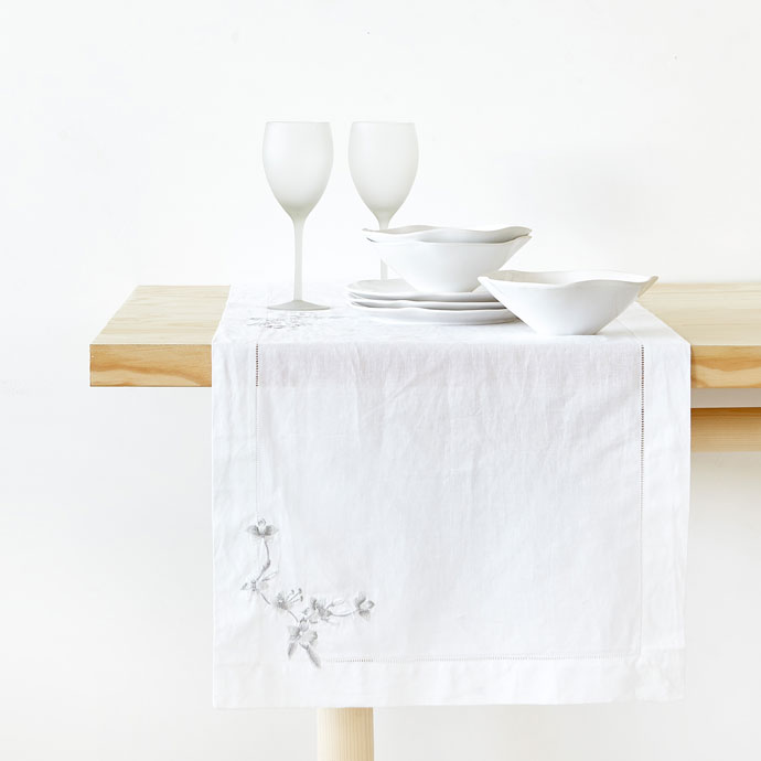 Zara TABLE RUNNER WITH SILVER FLORAL EMBROIDERY