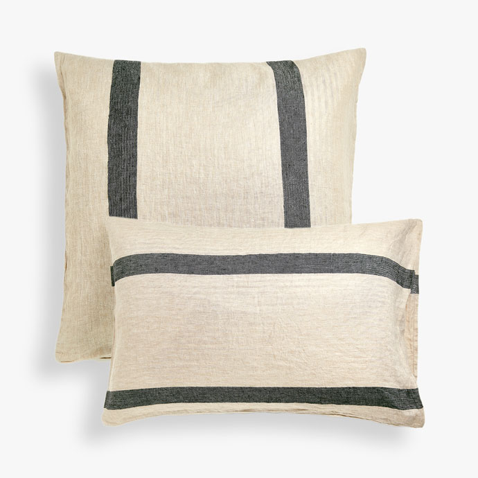 Zara Striped linen pillowcase with herringbone effect