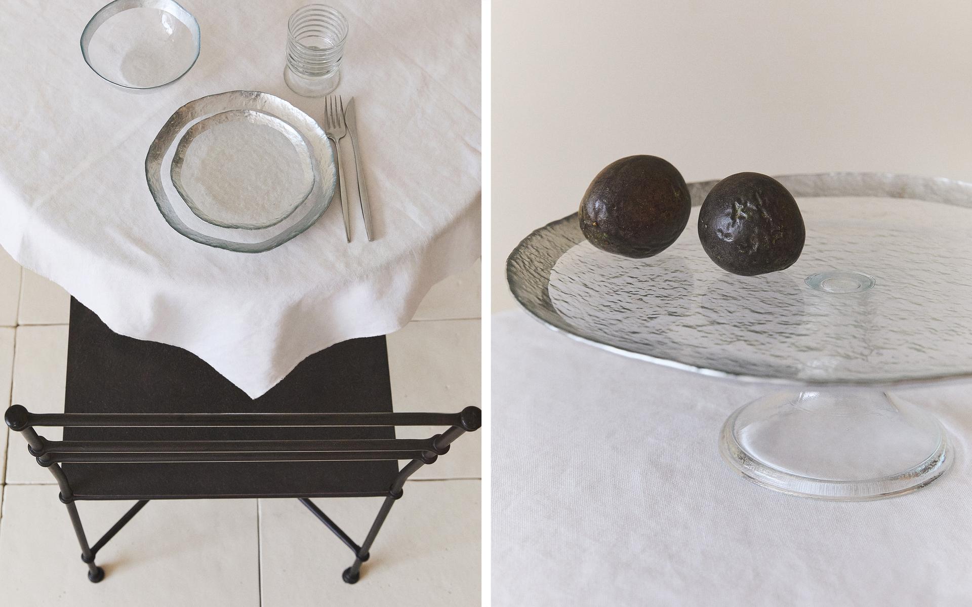 GLASS DINNER SET WITH RAISED RIM