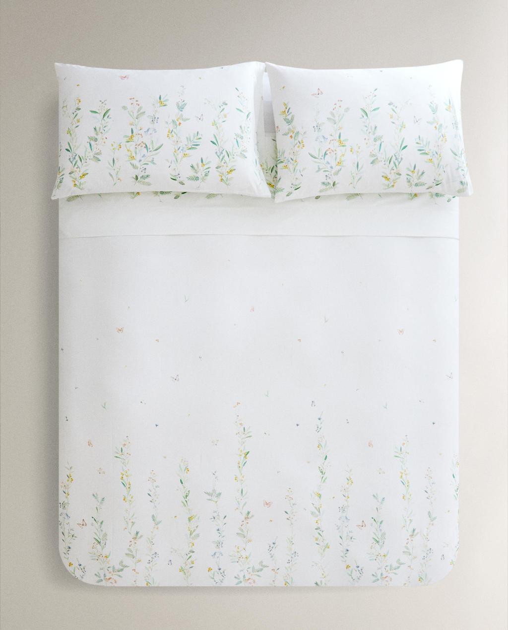 LEAF AND FLORAL PRINT SATEEN DUVET COVER