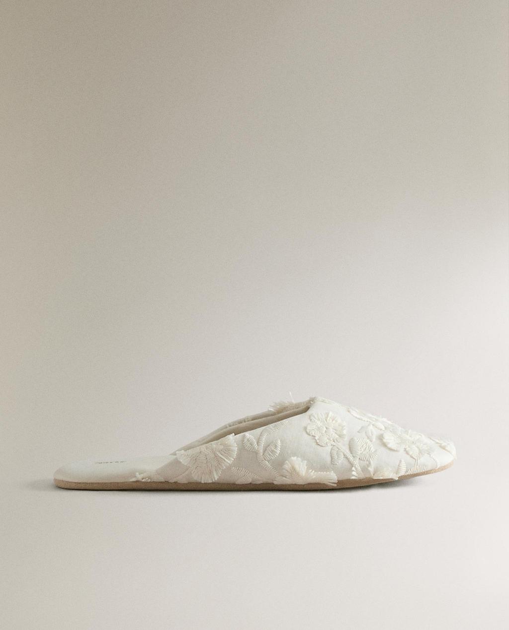 FLORAL MULE SLIPPERS WITH LEATHER SOLE