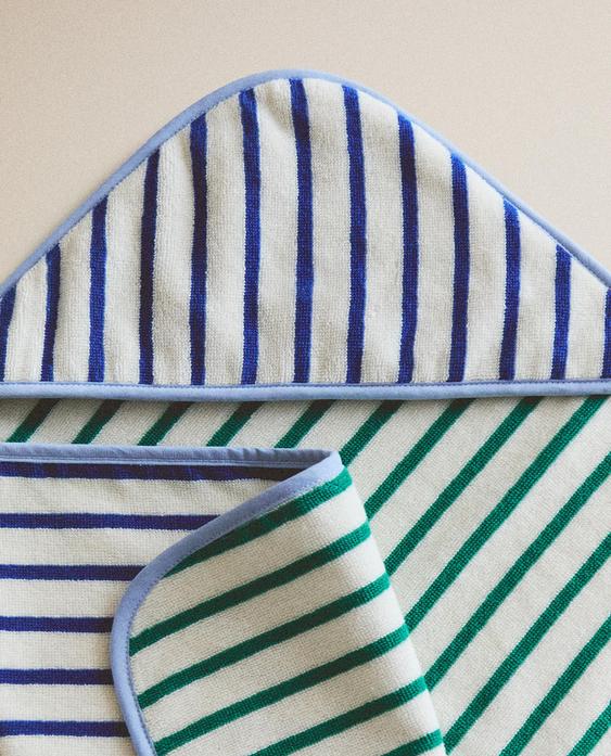 SERVIETTE DE BAIN CAPUCHE BÉBÉ RÉVERSIBLE RAYURES