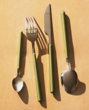 BESTECKSET 4 TEILE GRÜNER GRIFF