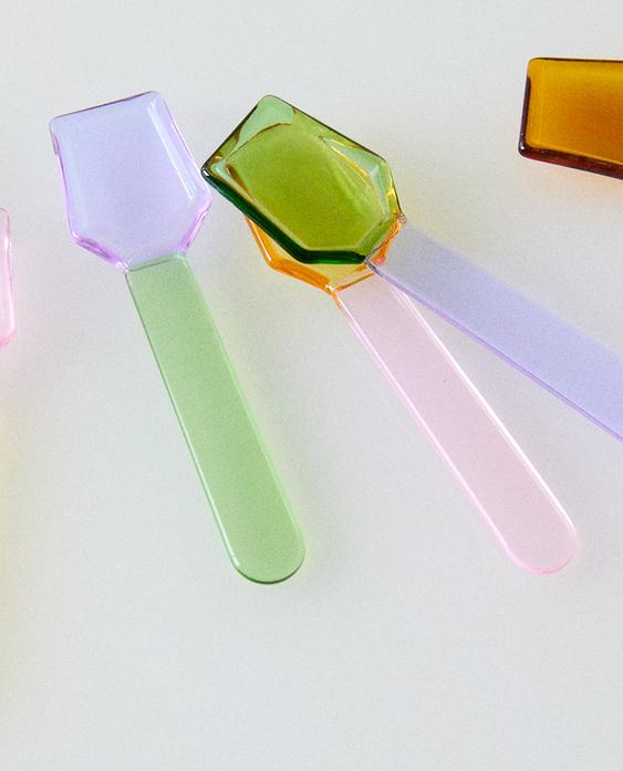 PACK OF MULTICOLOURED BOROSILICATE GLASS ICE CREAM SPOONS (PACK OF 6)