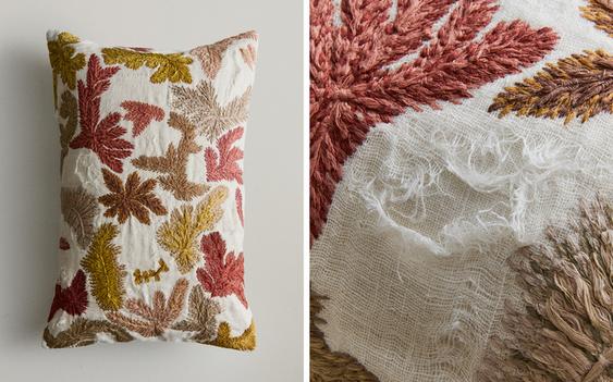 LEAF EMBROIDERY THROW PILLOW COVER