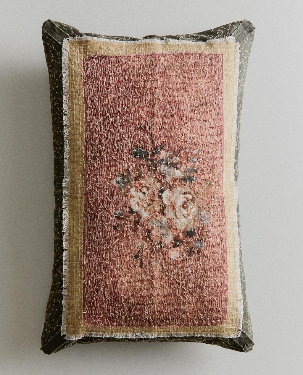 FLORAL APPLIQUÉ CUSHION COVER