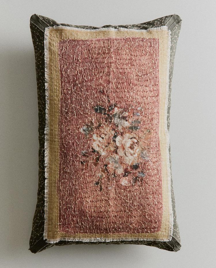 FLORAL APPLIQUÉ CUSHION COVER