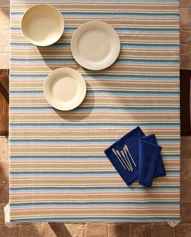 DYED THREAD STRIPED TABLECLOTH