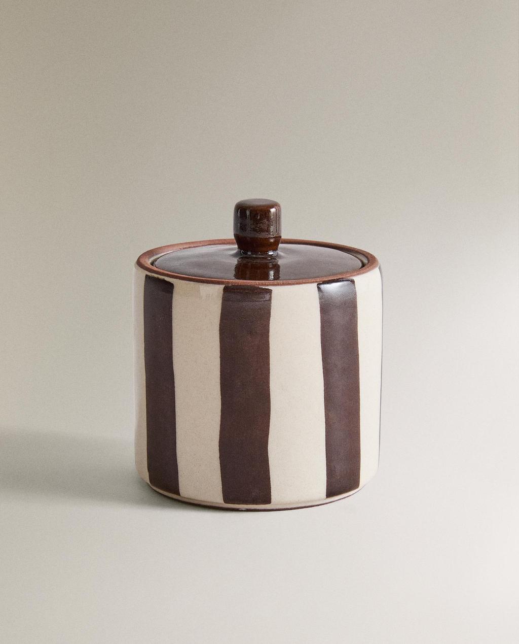 STRIPED BROWN BATHROOM JAR