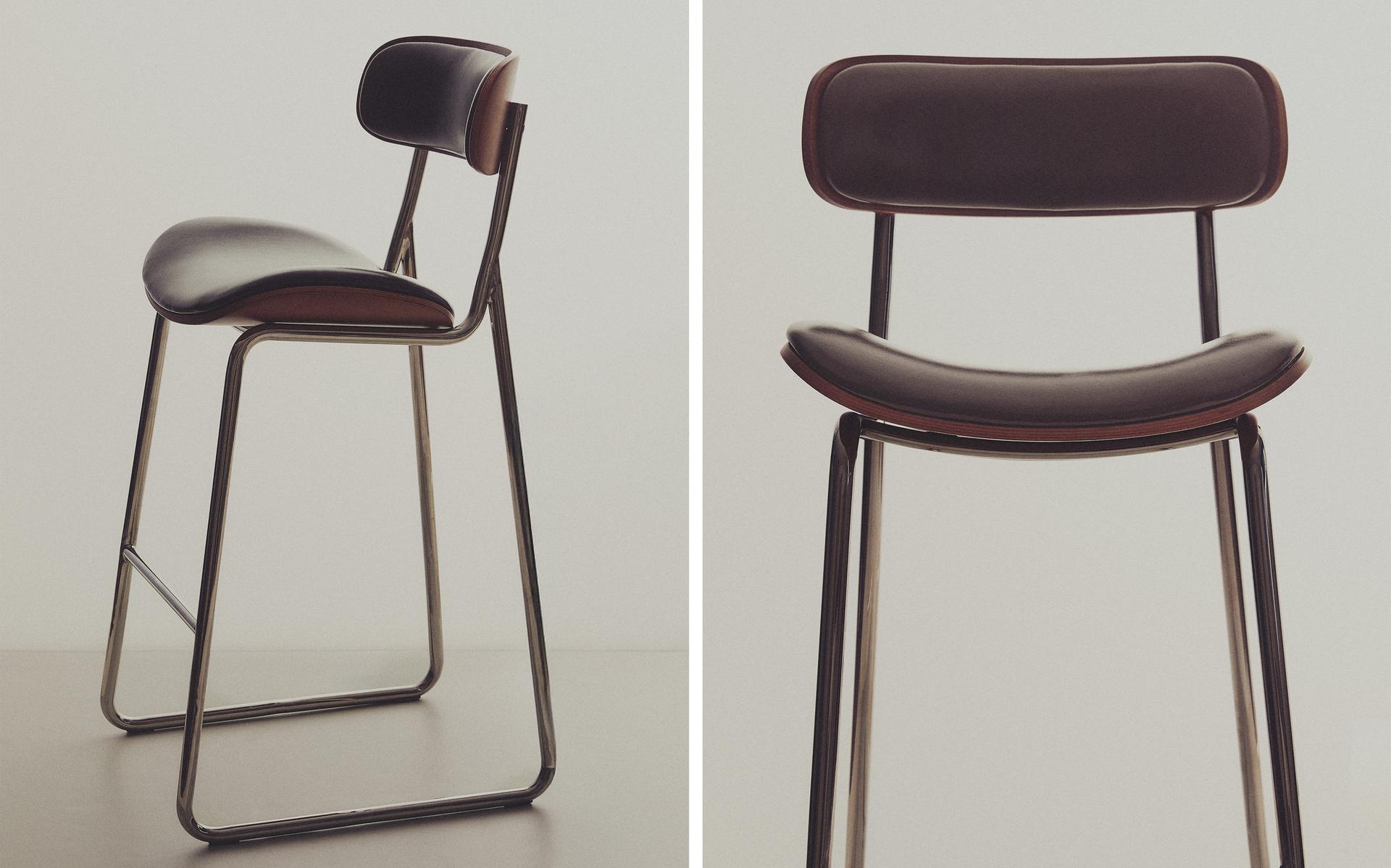STAINLESS STEEL AND LEATHER BAR STOOL