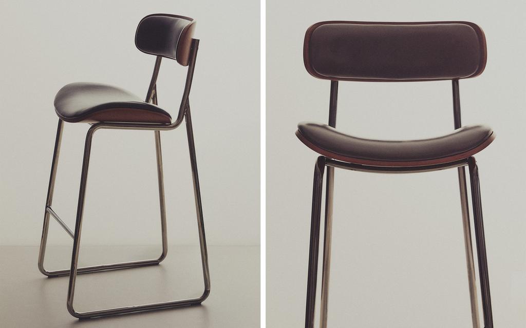 TABOURET HAUT CUIR ET ACIER INOXYDABLE