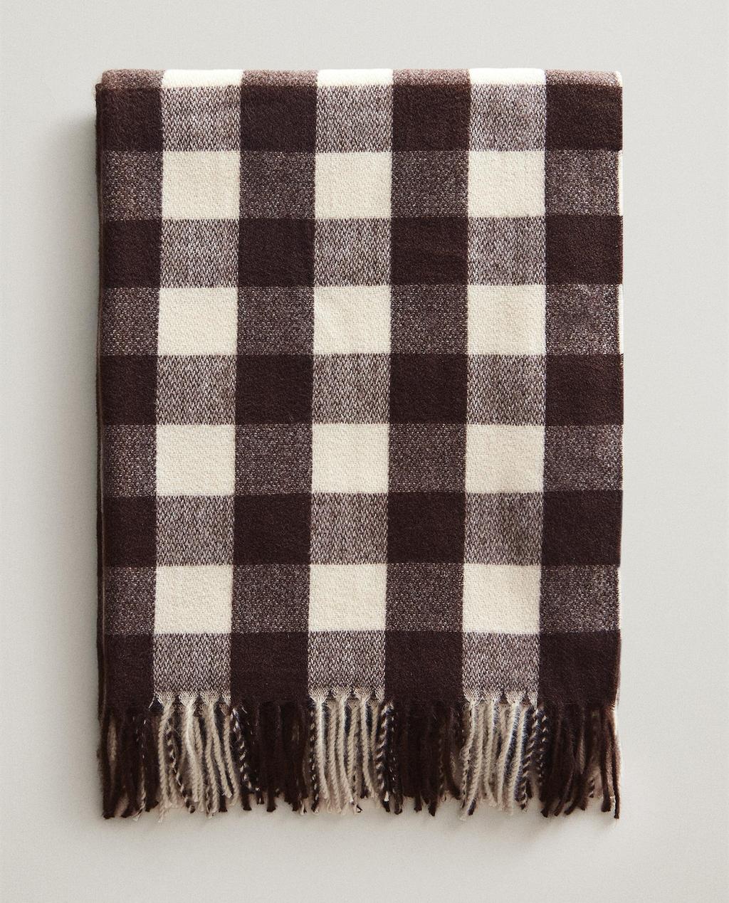 CHECK AND FRINGE BLANKET