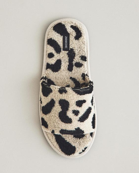 ANIMAL PRINT TERRY SLIDER SLIPPERS