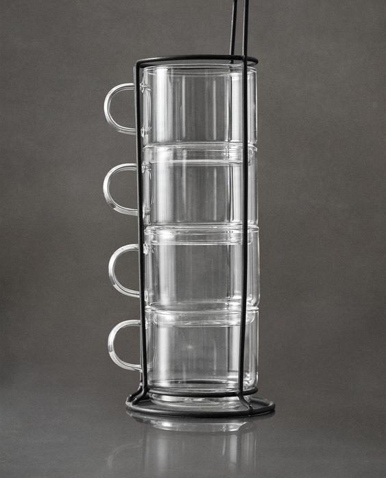 BOROSILICATE GLASS CUP TOWER (SET OF 4)