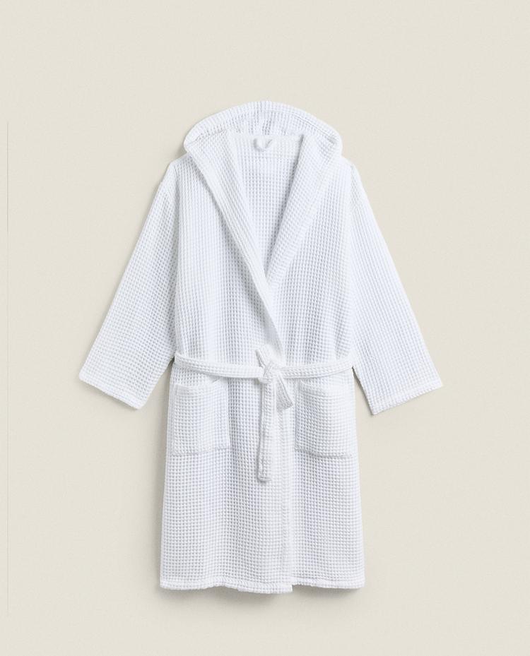 COTTON WAFFLE-TEXTURE BATHROBE