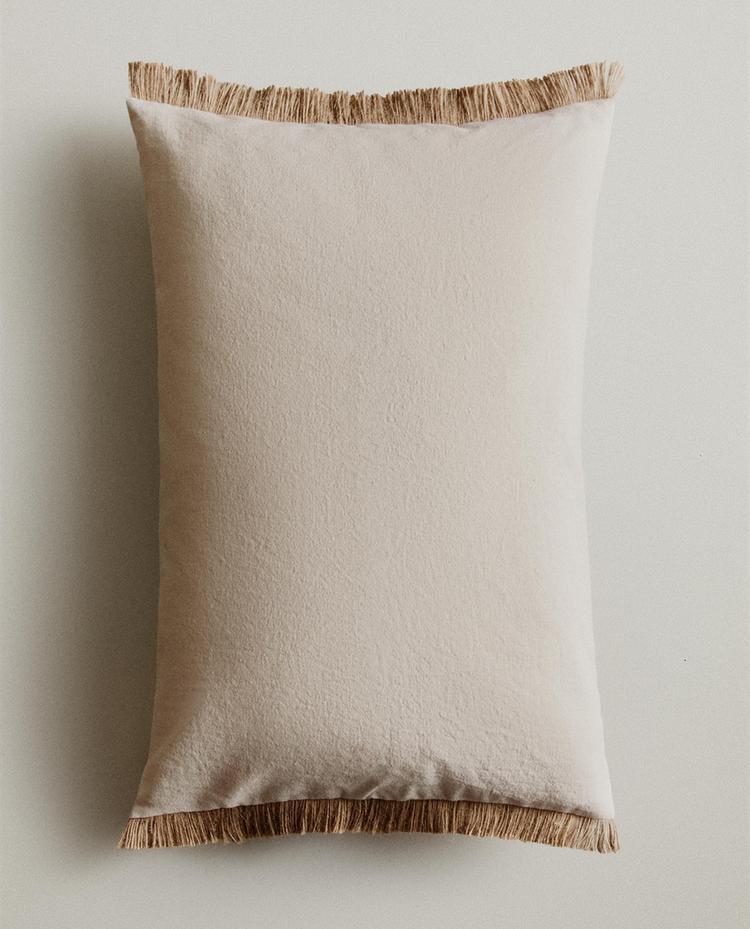 FRINGED JUTE THROW PILLOW COVER