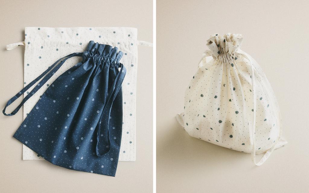 SACO PARA GUARDAR ROUPA INFANTIL DE ALGODÃO COM FOLHAS