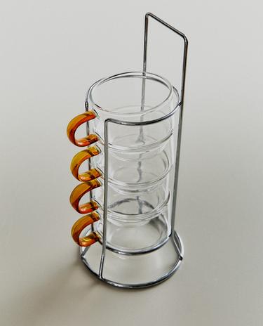 TURM AUS BOROSILIKATGLAS-TASSEN MIT FARBIGEM GRIFF (SET MIT 4)