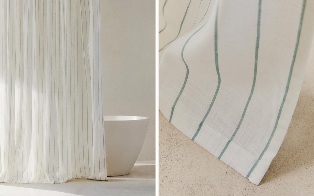 SHOWER CURTAIN WITH THIN STRIPES