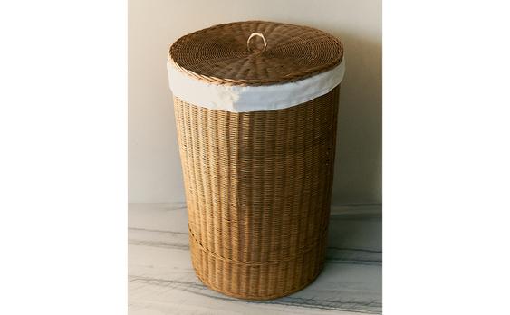 RATTAN AND COTTON LAUNDRY BASKET