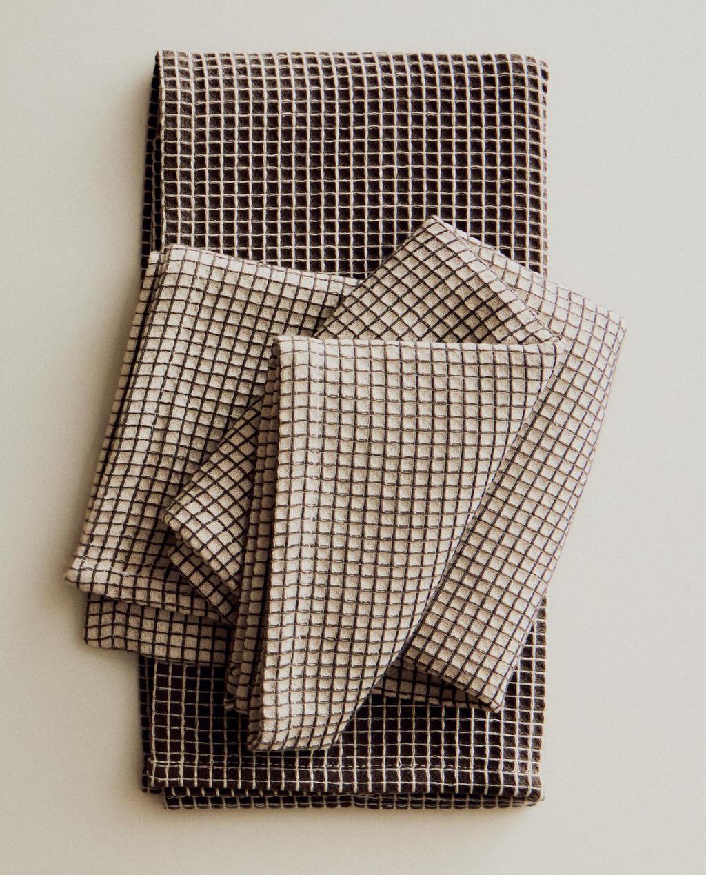 COTTON WAFFLE CHECK TEA TOWELS (PACK OF 2)
