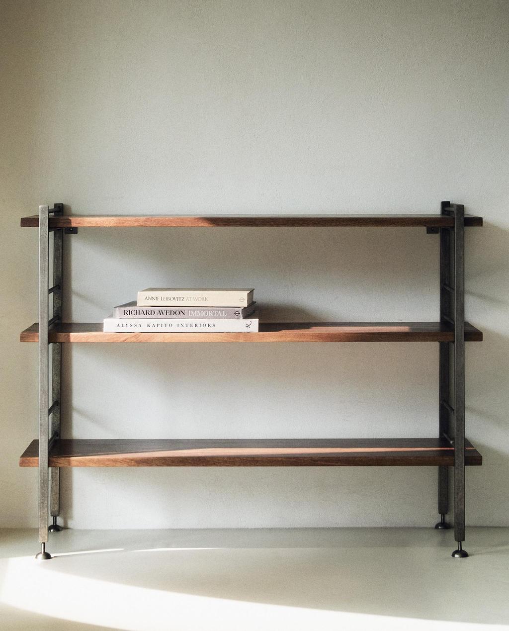 LOW STEEL AND WOOD SHELVING UNIT