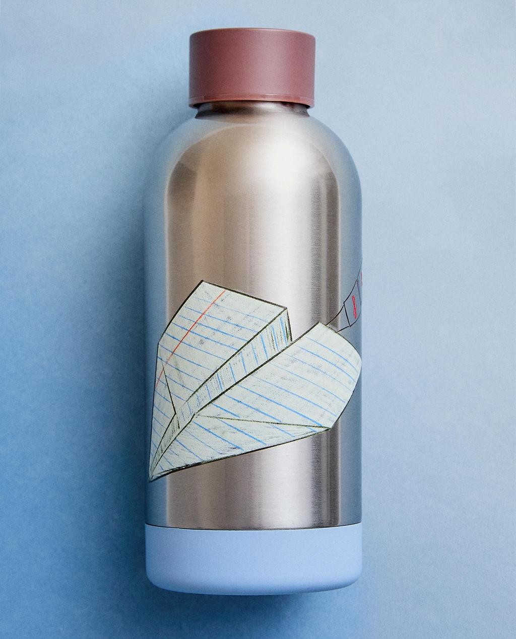 BOUTEILLE ENFANT ACIER AVION PAPIER