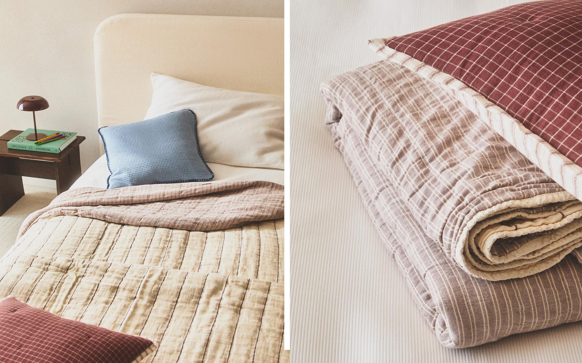 KIDS' REVERSIBLE CHECK AND STRIPE BEDSPREAD