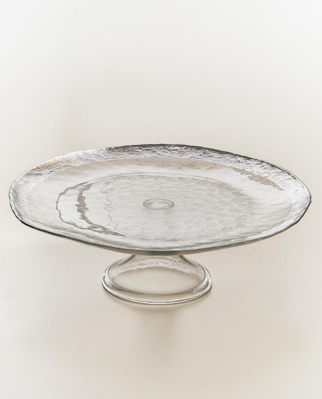 RAISED GLASS SERVING DISH WITH SILVER RIM