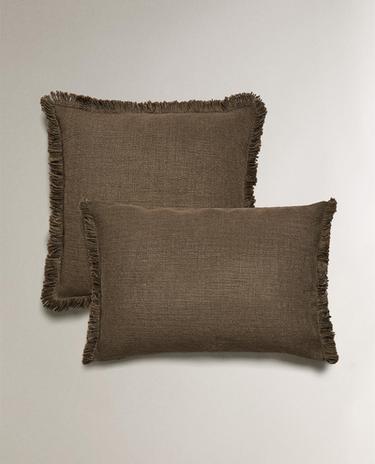 STRIPED CUSHION COVER WITH FRINGING