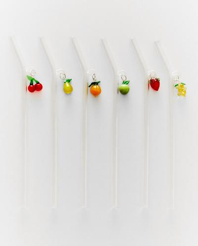 PACK OF FRUIT BOROSILICATE GLASS STRAWS (PACK OF 6)