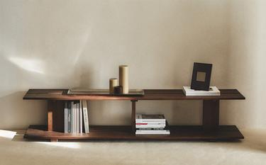 ELM WOOD SHELVING UNIT WITH TWO SHELVES