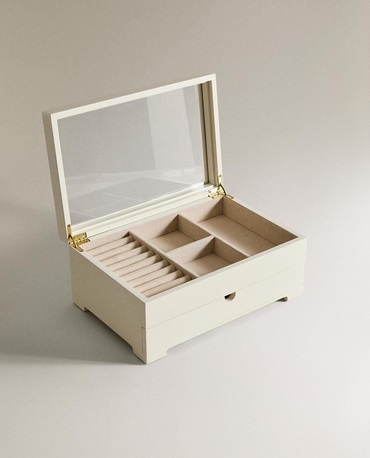 SMALL LACQUERED JEWELLERY BOX WITH LID AND DRAWER