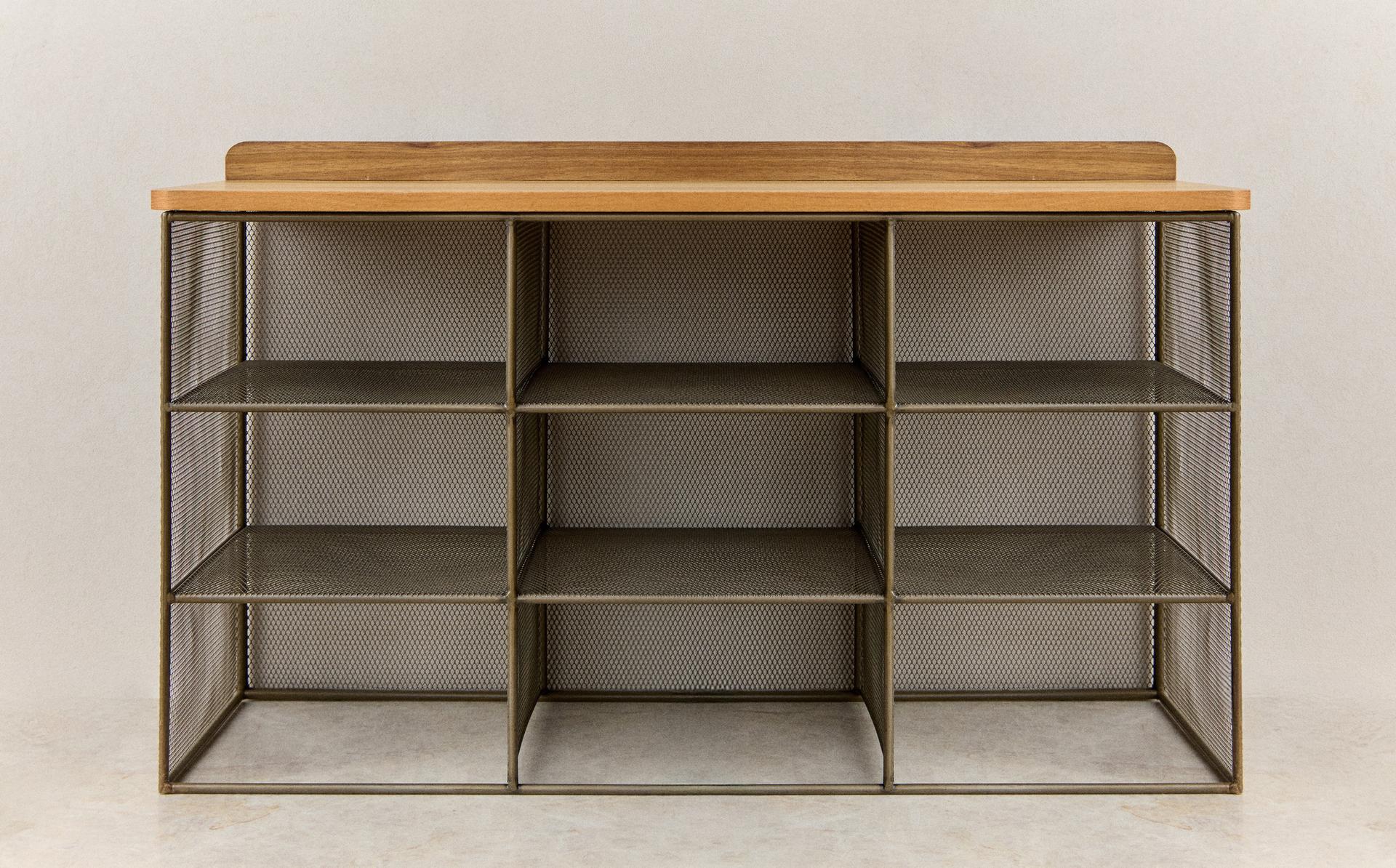 METAL AND WOOD SHOE BENCH