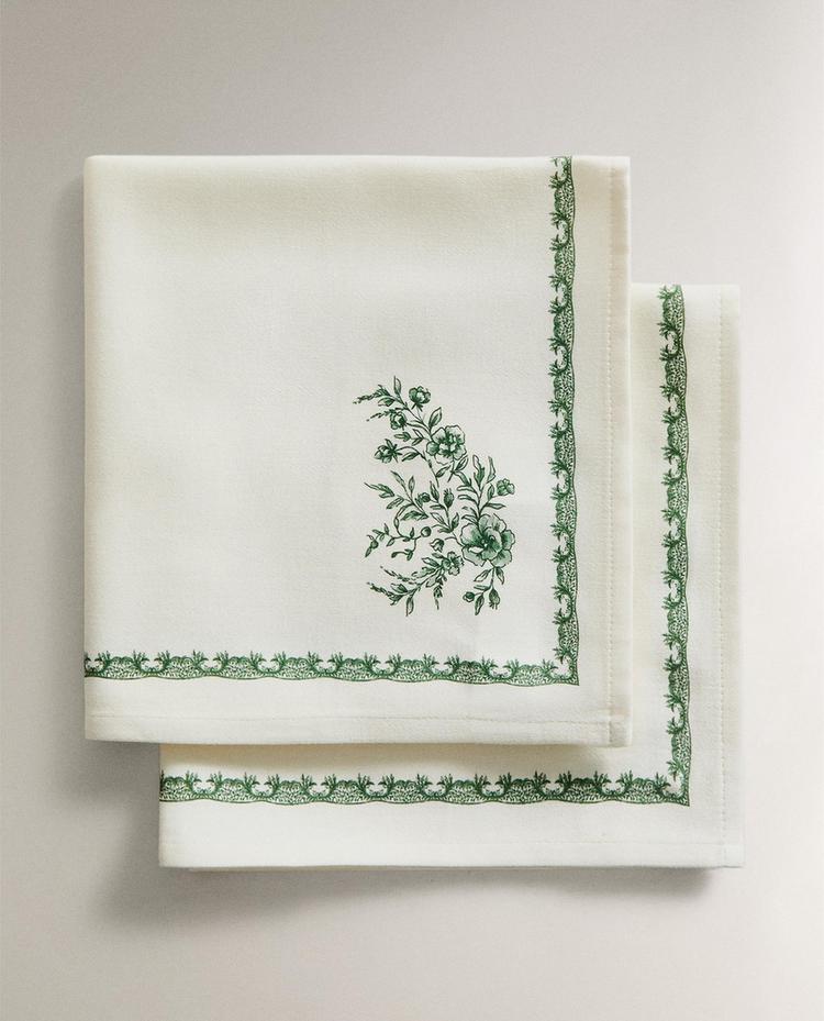 PACK SERVIETTES DE TABLE SATINÉES FLEURS (LOT DE 2)