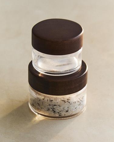 POT DE RANGEMENT DE SALLE DE BAIN EN VERRE ET BOIS