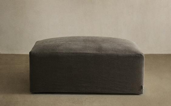 REMOVABLE WASHED LINEN OTTOMAN