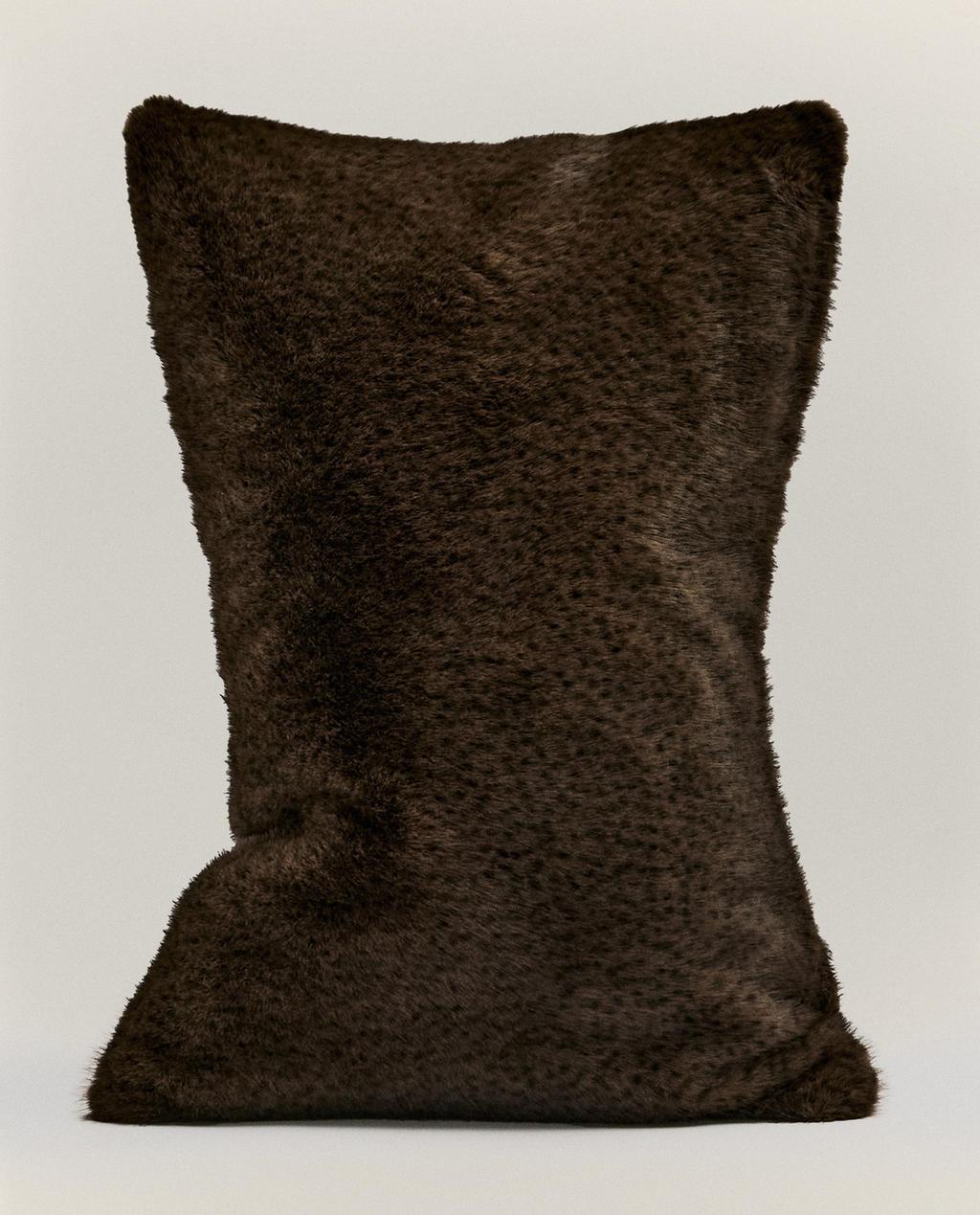 BROWN FUR CUSHION COVER