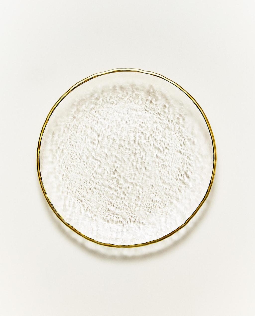 ASSIETTE À PAIN VERRE RELIEF BORD DORÉ