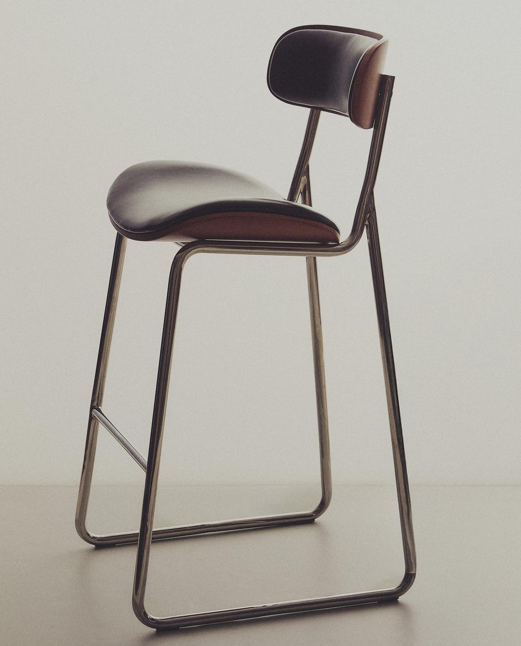 STAINLESS STEEL AND LEATHER BAR STOOL