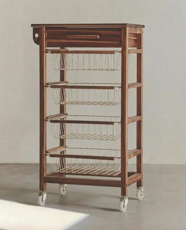 MEUBLE DE RANGEMENT BOIS ET MÉTAL ROULETTES