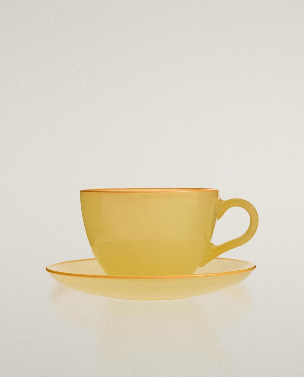 GLASS COFFEE CUP AND SAUCER