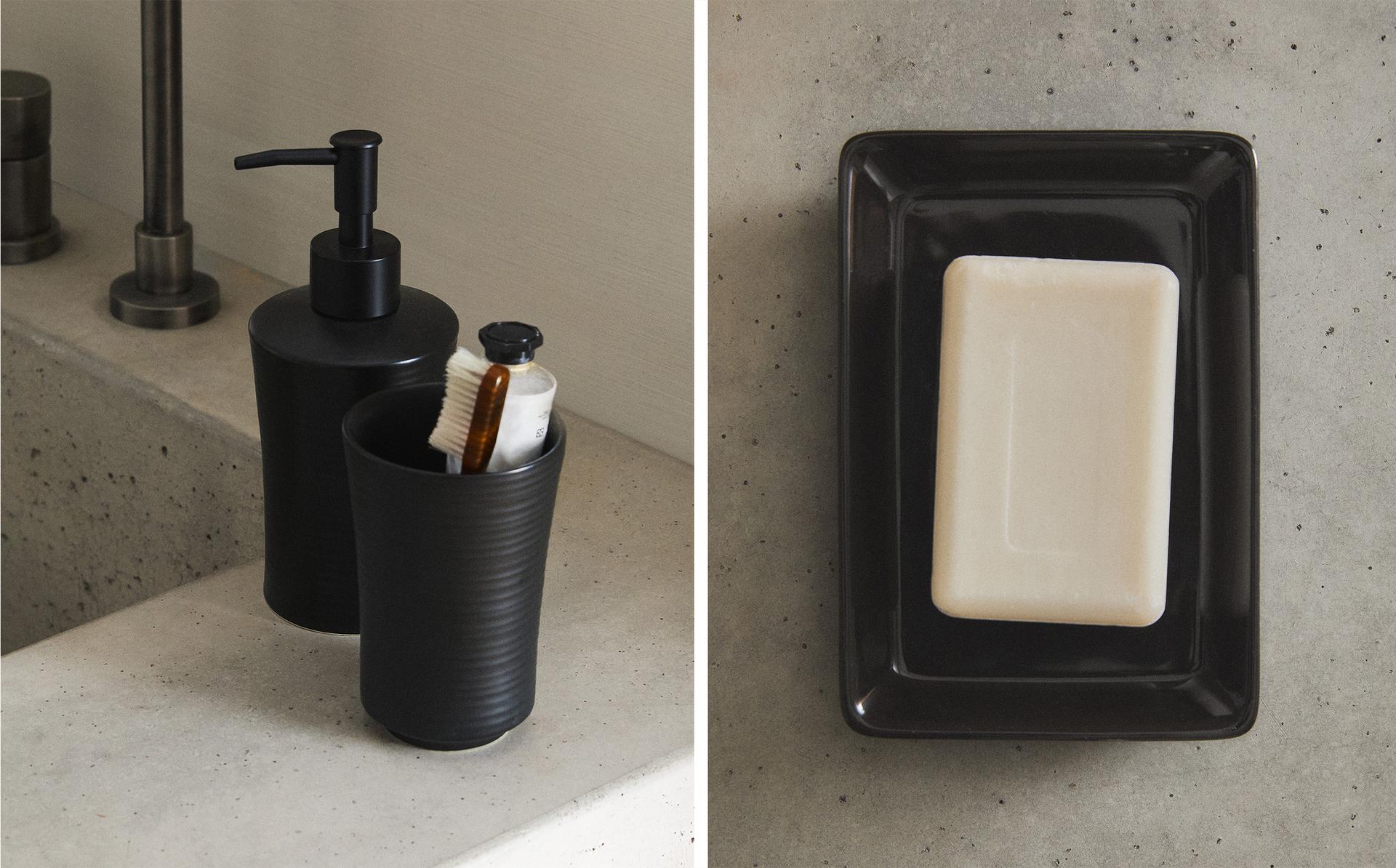 STRIPED CERAMIC BATHROOM SET