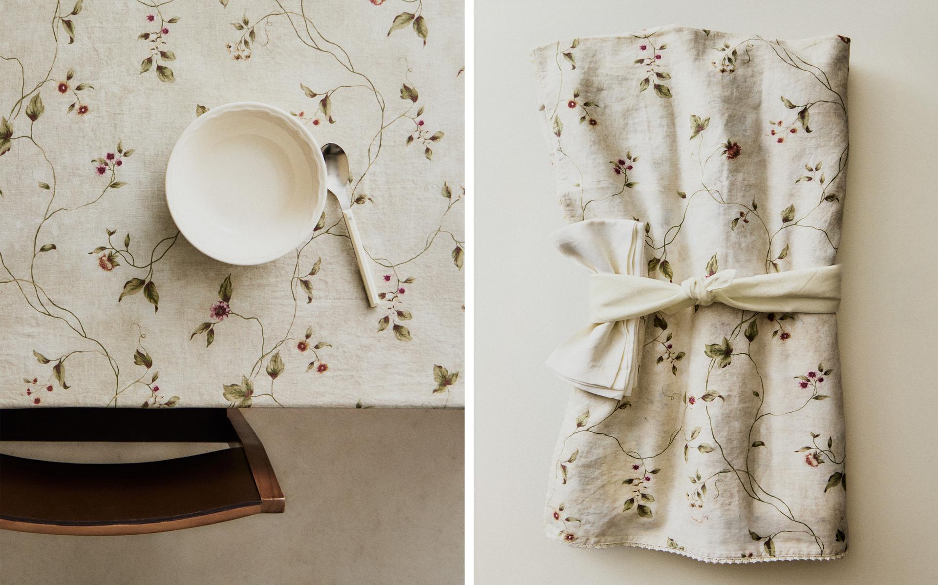 MANTEL ESTAMPADO FLORAL CON PUNTILLA