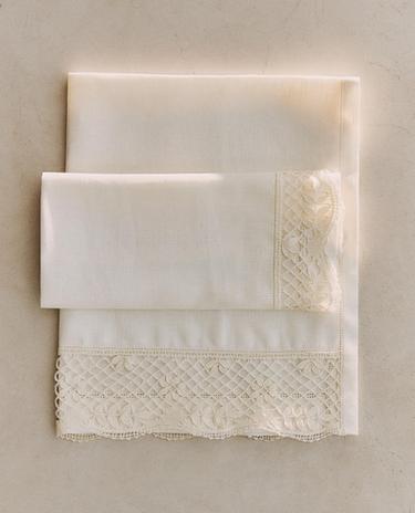 SERVIETTE DE BAIN LIN BANDE DENTELLE CAMARIÑAS (LOT DE 2)