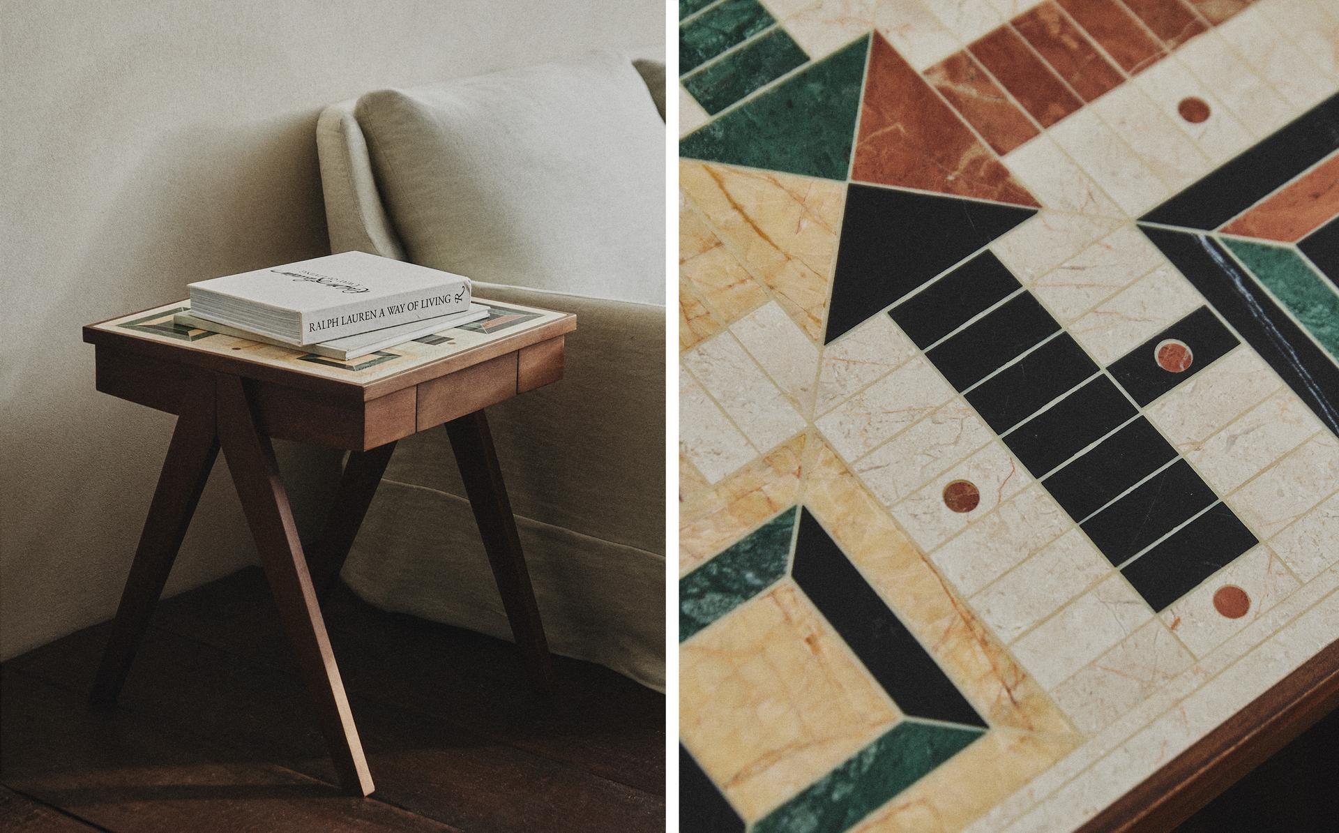 SIDE TABLE WITH MARBLE PARCHÍS BOARD