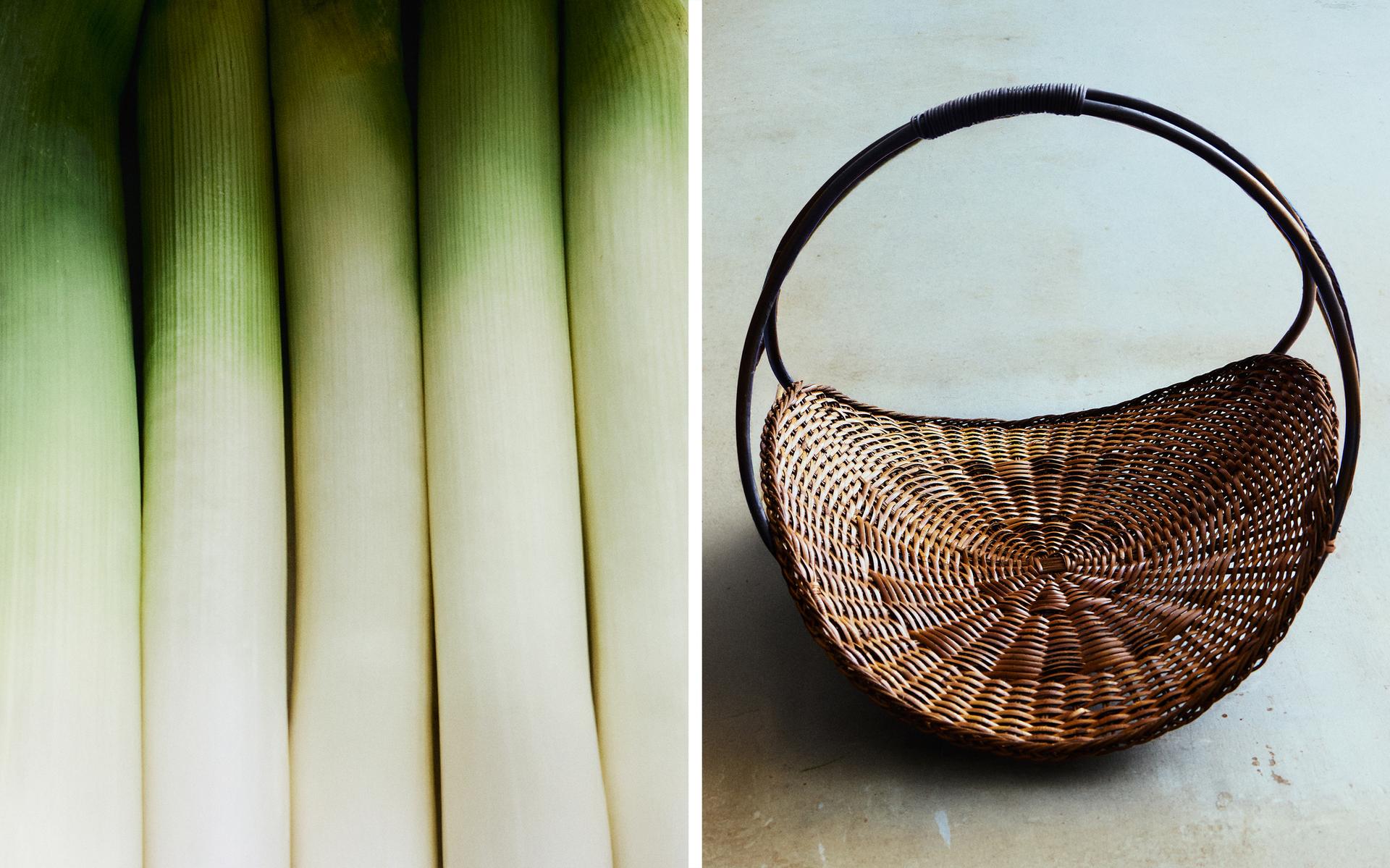 FLORAL RATTAN AND BAMBOO BASKET