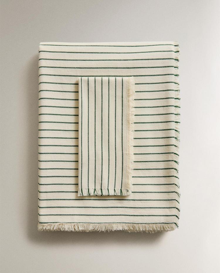STRIPED TABLECLOTH WITH FRINGING