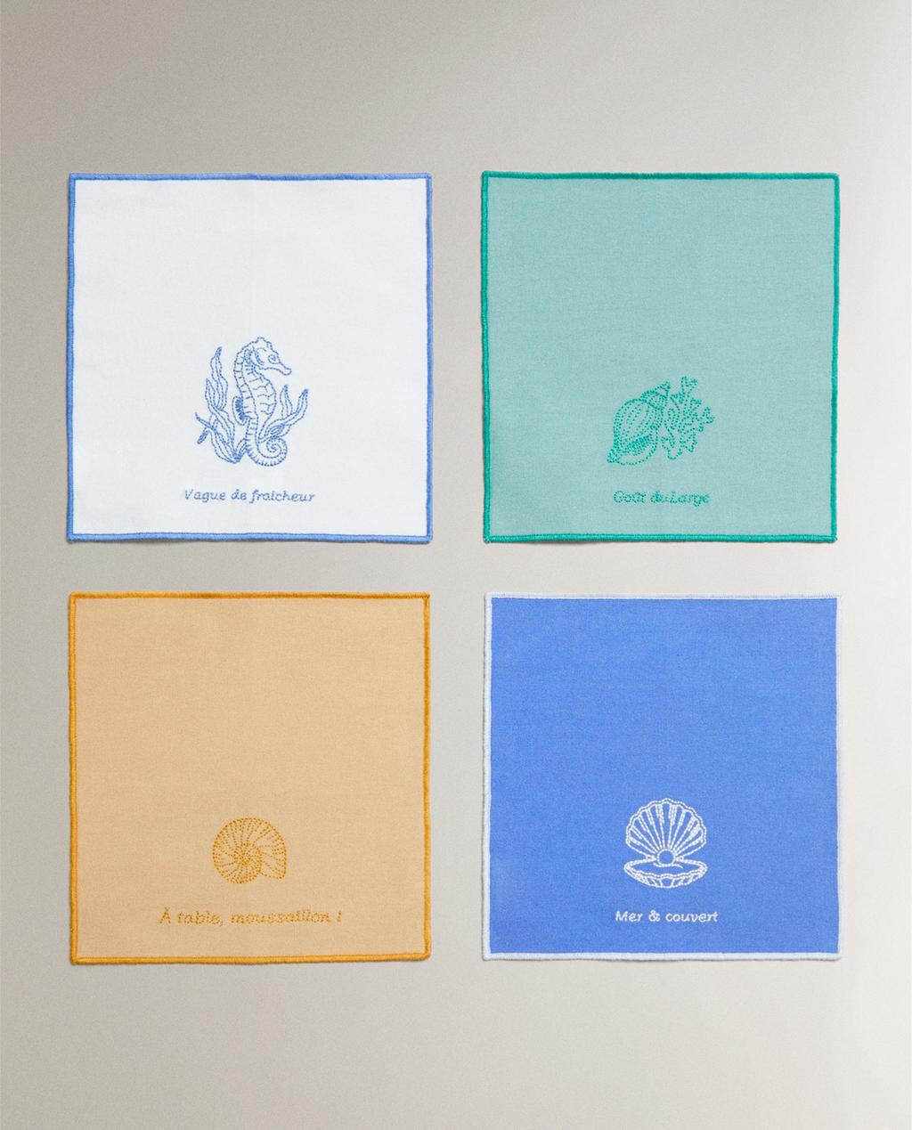 PACK OF EMBROIDERED MARINE COCKTAIL NAPKINS (PACK OF 4)